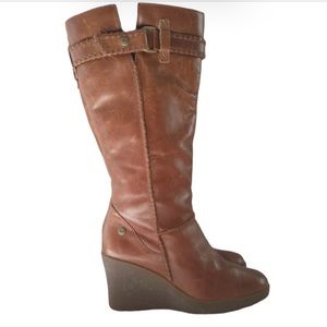 Ugg Maxene brown leather wedge shearling boots shoes women's size 8 waterproof